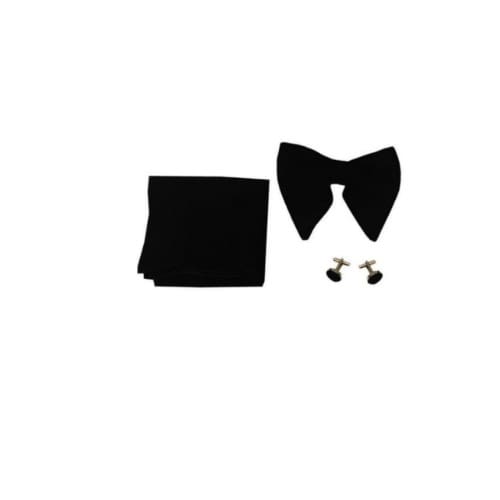 Men's Butterfly Bow Tie With Cuff-links & Pocket Square - Black - Mbt-7007