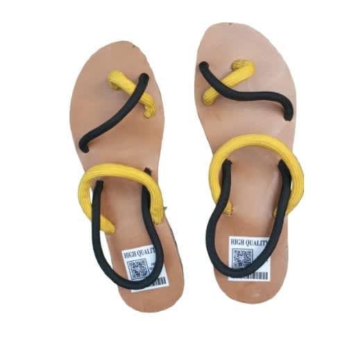 Yellow And Black Strapped Sandals
