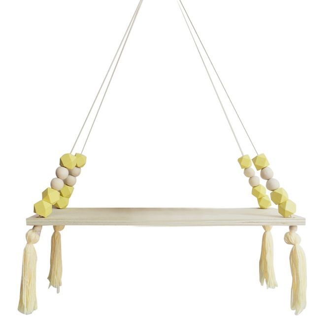 Nordi  Style Wooden Bead T Els Storage Ra K Wall Rope Hanging Shelf-yellow