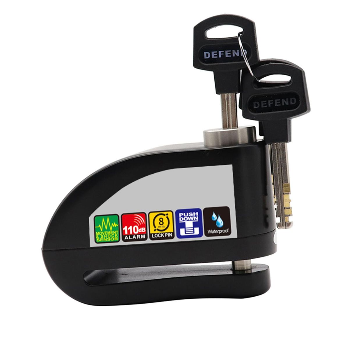 Alarm Disc Lock Up to 110db Waterproof Sound Alarm Anti-Theft Guard Shock Sensor with Reminder Cable and Carrying Bag Dual Mode Disc Brake Lock for Motorcycles, Bicycles, Scooters