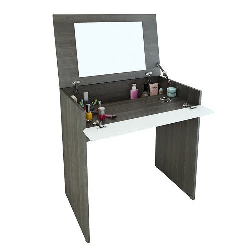 Vanity With Mirror-Ebony And White