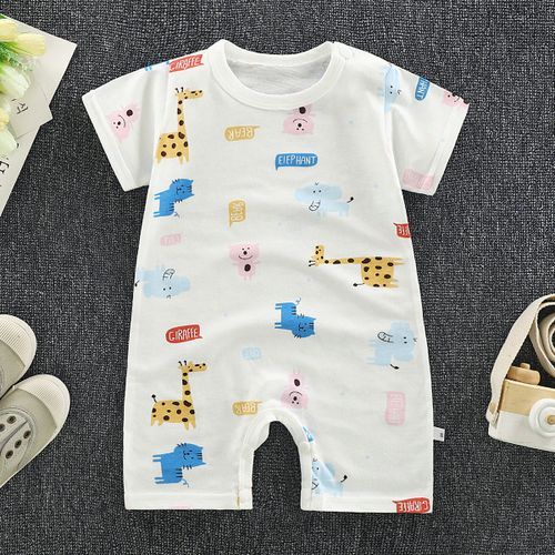 Newborn Triangle Romper-White Deer In White