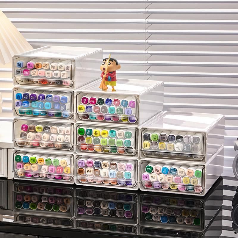 Stationery Storage Box Drawer Type Large Capacity Transparent Color Lead Crayon Student Dormitory Desk Marker Pen Dedicated