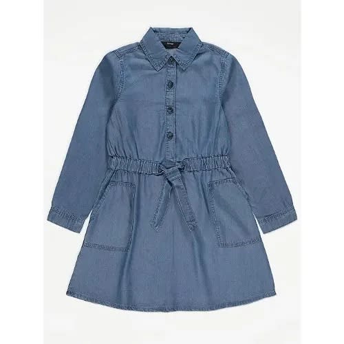 Chambray Button Up Shirt Dress - Blue