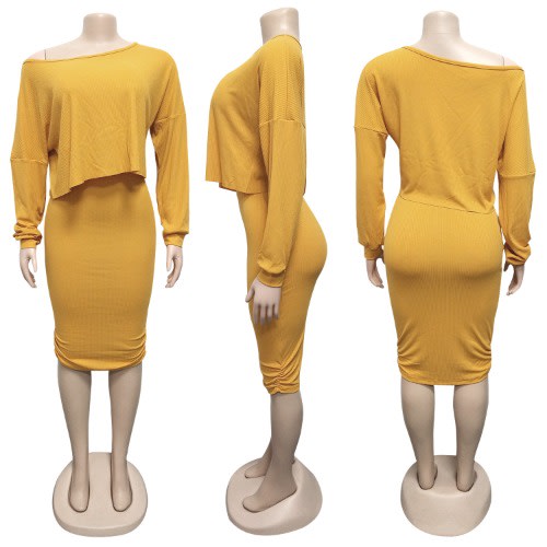 Bodycon Blouse And Skirt Set - Yellow