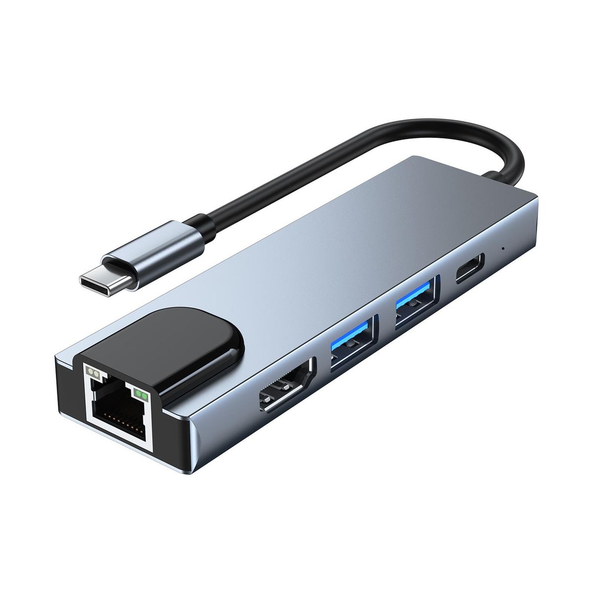 2007 5-in-1 USB C Hub Multi-function Type C Docking Station with 4K@30Hz H*M*+USB3.0/2.0+RJ45+87W Power Delivery Ports for Laptops Tablets Smartphones with Type C Port