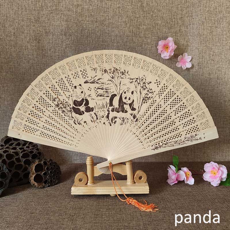 Chinese Vintage Decoration Printing 1Pcs Carving Wood Lady Hollow Craft Style Wood Hand-made Fan Antique Folding Incense Fans