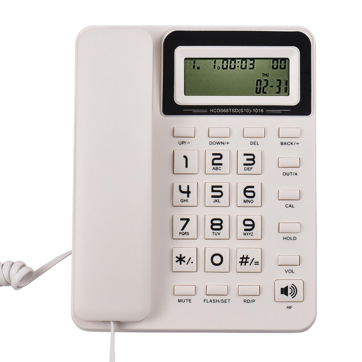 Desktop Corded Landline Phone Fixed Telephone with LCD Display Mute/ Pause/ Hold/ Flash/ Redial/ Hands Free/ Calculator Functions for Home Hotel Office Bank Call Center - Off White