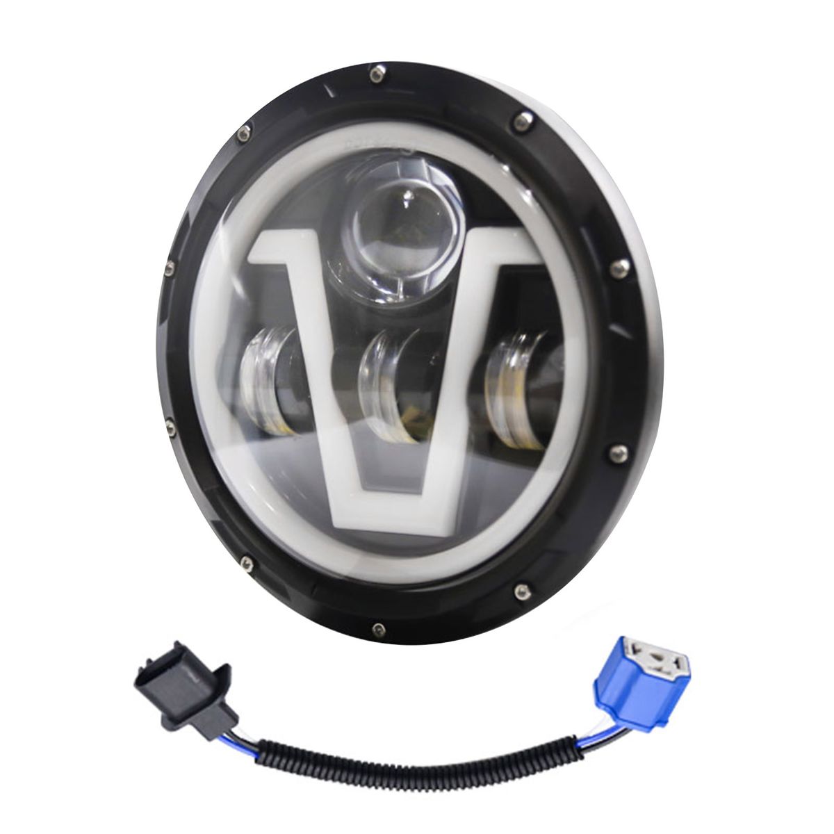 1PCS Car LED Headlight 7in 500W Round V-type Headlamp Super