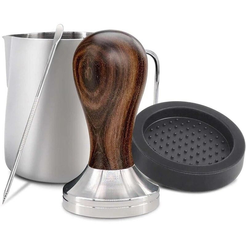 Tamper 51 Mm, Stainless Steel Coffee Tamper, Including Espresso Tamper. Tamper Mat, Milk Jug, Barista Pen-Barista Set