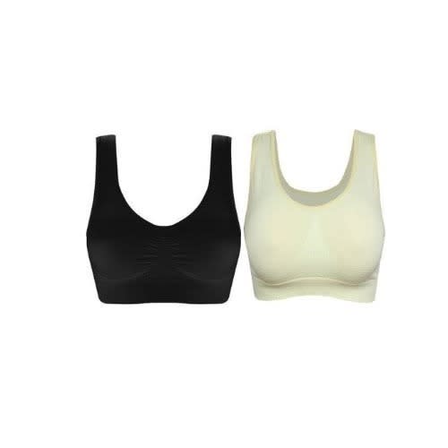 Seamless Non-padded Support Bra Top Black And Beige