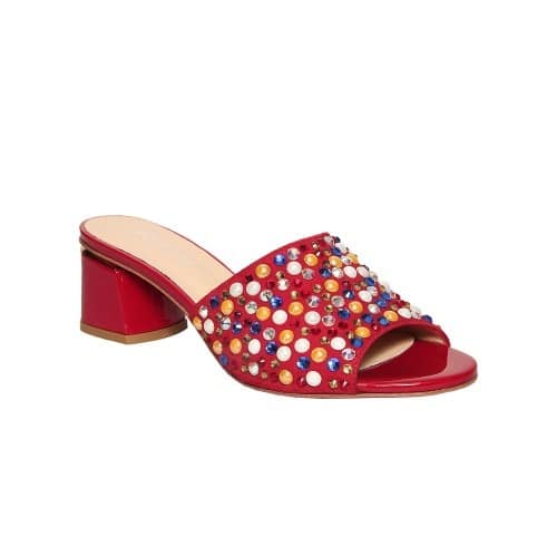 Red Slippers With Multi Color Stones Accessories