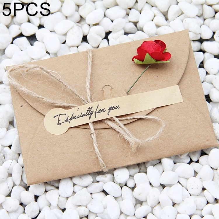 5 PCS DIY Kraft Paper Dry Flower Festival Greeting Card