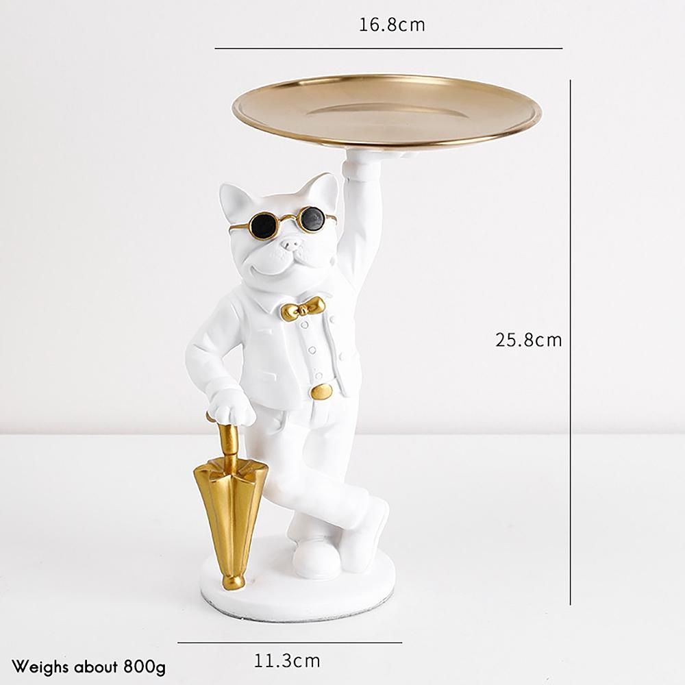 1Pcs Bulldog Statue Storage Tray Resin Art Home Decoration Sculpture Figurine Animal Lover Collection Figurine White