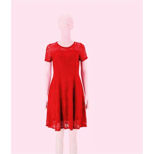 Hollow Out Lace Mini Dress - Red