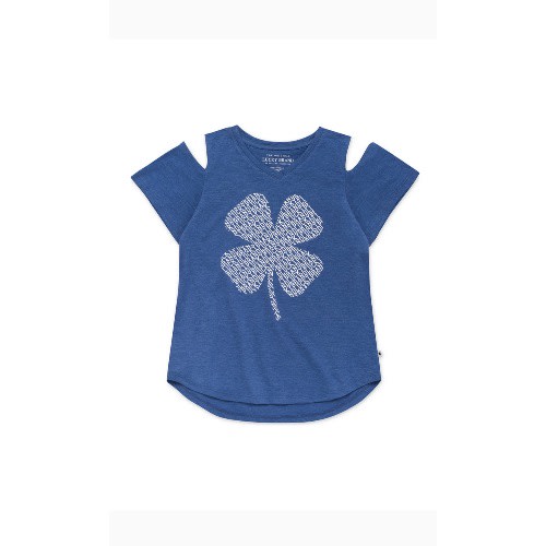 Girls Branded Signature Cold Shoulder Club Top- Blue