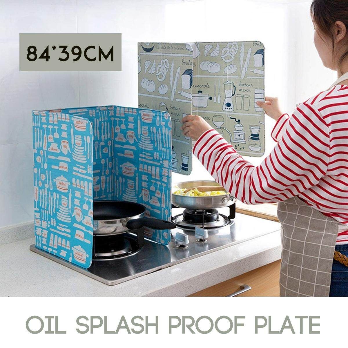 Kitchen Aluminium Foil Plate Gas Stove Oil Splatter Screen Cooking Shield Guard Blue