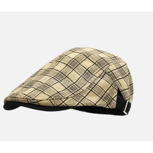 Men's Plaid Duckbill Panama Cap #6 - Checkered Brown