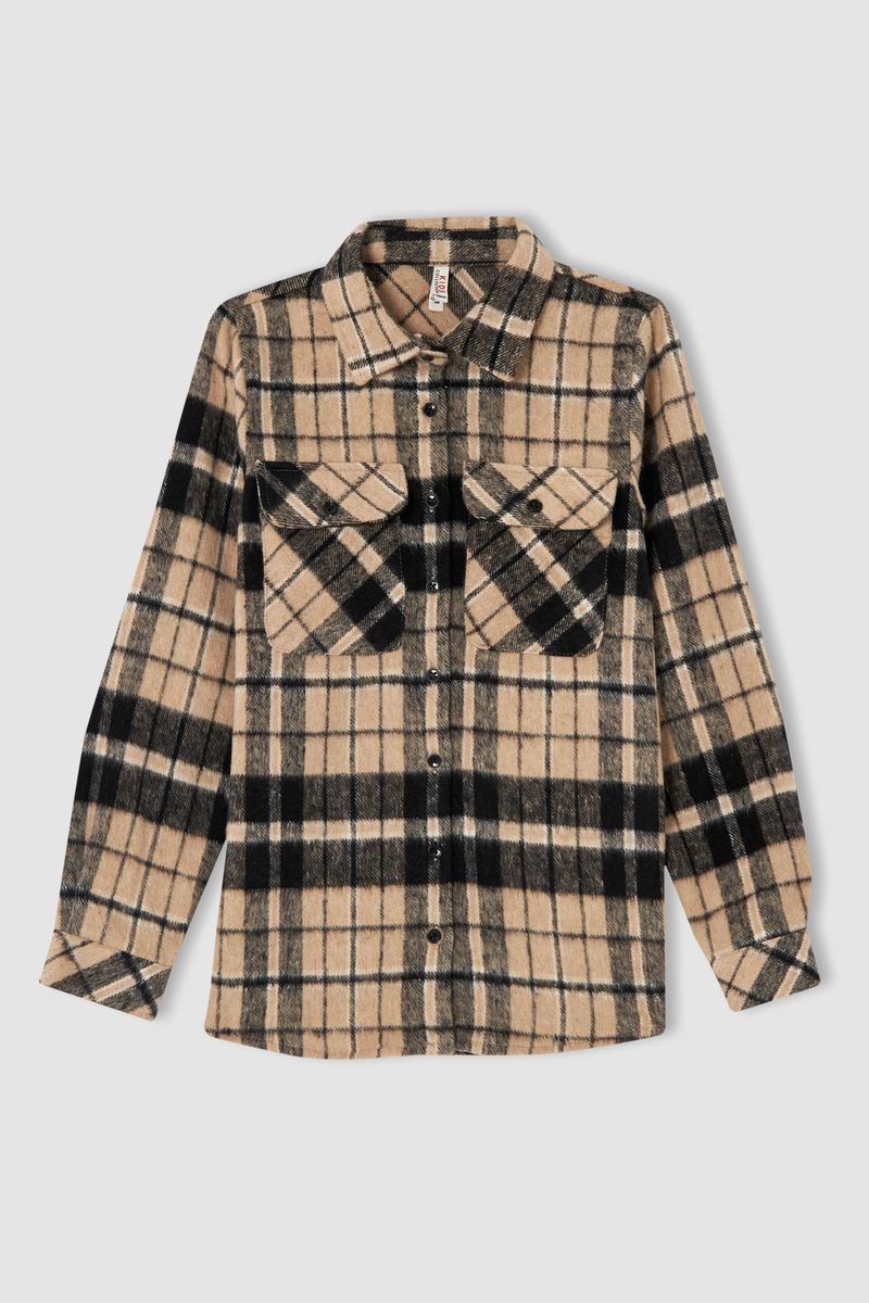 Girl - Regular Fit Woven Long Sleeve Shirt - Brown