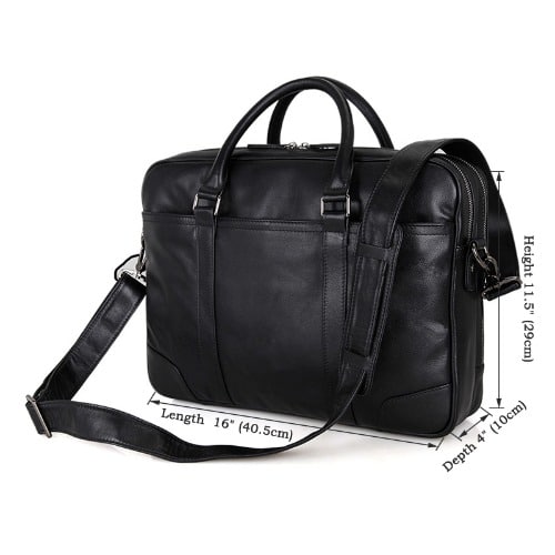 16" Unisex Leather Laptop Briefcase/ Messenger Bag - Black