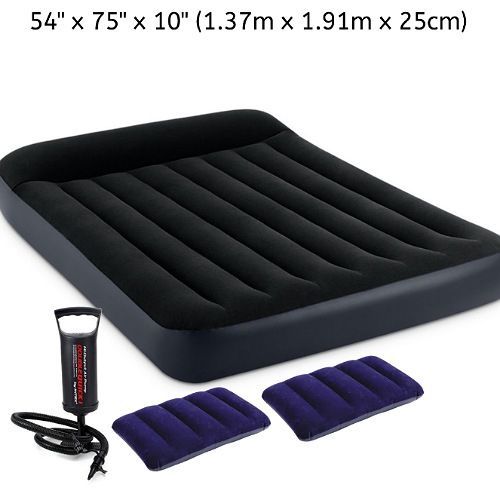 Inflatable 2-3 Person Classic Downy Airbed With Pump + Two Pillows Black