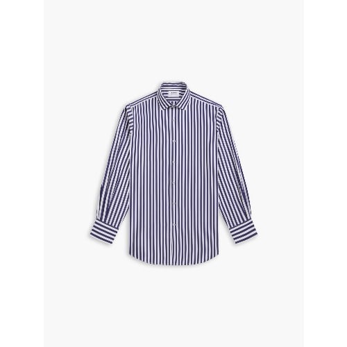 Stripe Poplin Slim Fit Single Cuff Collar Shirt -  Navy Blue