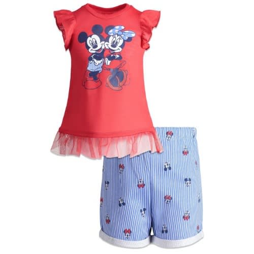 Minnie Mouse Graphic Ruffle Sleeve Top And Printed Twill Shorts
