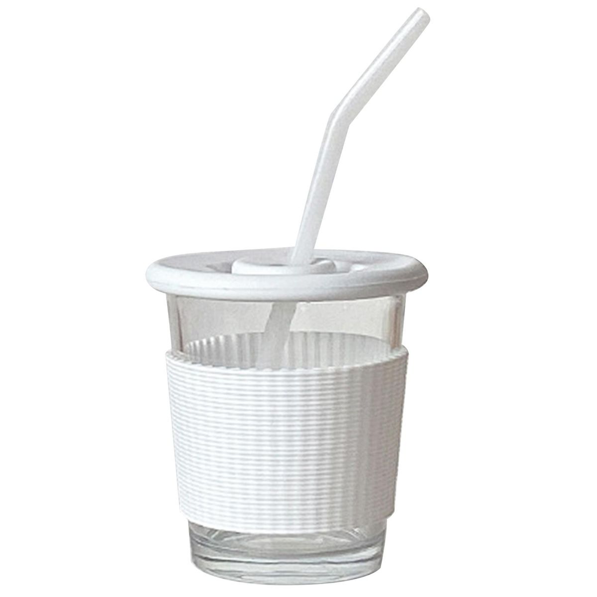 Latte Cup Glass Premium Glass Cup with Lid Straw Stylish for Hotcold White