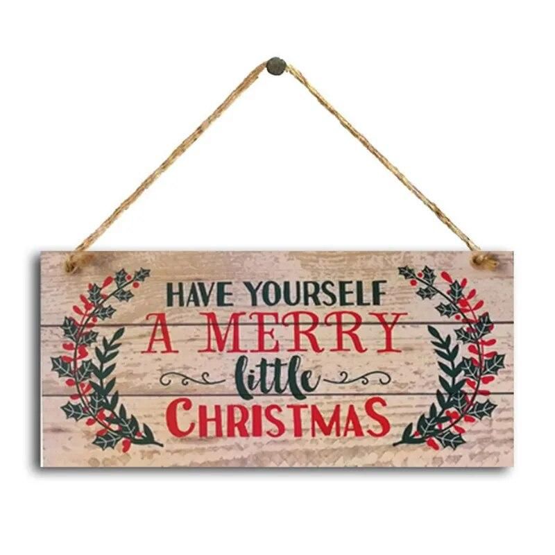 Wooden Door Hanging Sign Christmas Tree Ornament Christmas Decoration for Home Wooden Pendant Ornament Christmas Party Decor