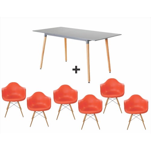 Hygena Charlie Dining Table + 6 Eames Chair Pink - Arm Rest