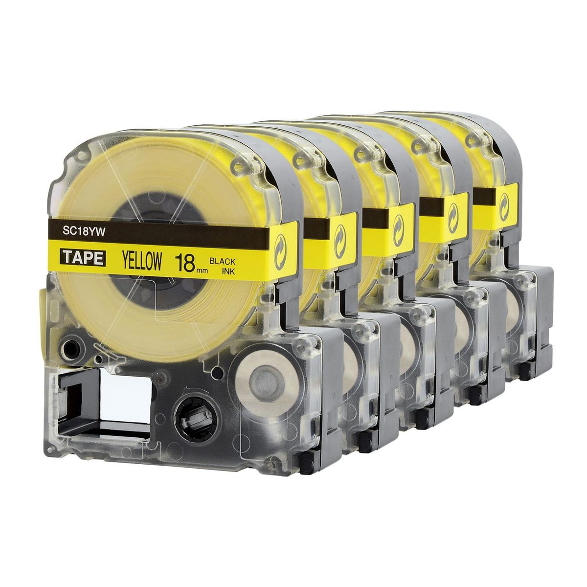 5 Rolls Self-Adhesive Label Tape Replacement Label Maker Tape Black on Yellow 0.71 Inch(18mm)x26.2 Feet(8m) Waterproof and Oil-Proof Compatible with KINGJIM SR230CH/SR230C/SR530C/SR550C/SR3900C Label Printer