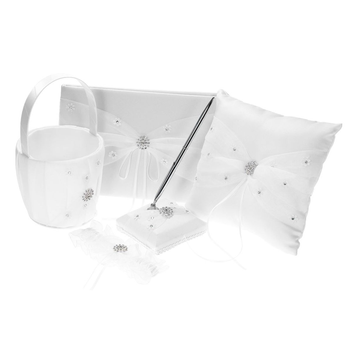 5pcs/set White Wedding Supplies Satin Flower Girl Basket +