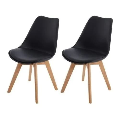 Leather Padded Plastic Chair - Black - Set Of 2