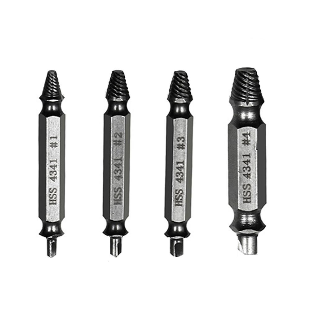 Double Ended Screw Extractor Set 2-in-1 Drilling & Extractor HSS 4341 4PCS Screws Remover Kit Bolt Stud Tools