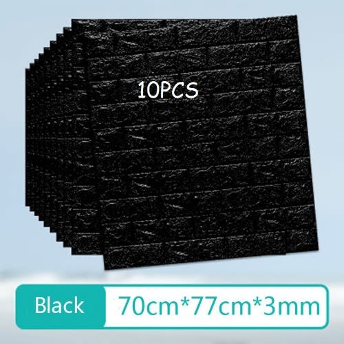 3D Self Adhesive Pe Foam Brick Wallpaper Sticker Black - 10pcs