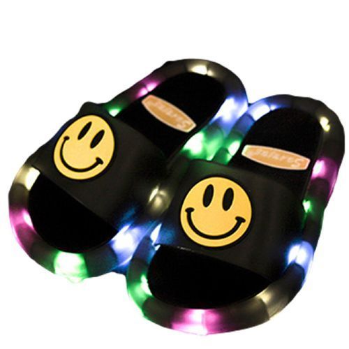 Children's Slippers Smiley Night Glowing Light-Black