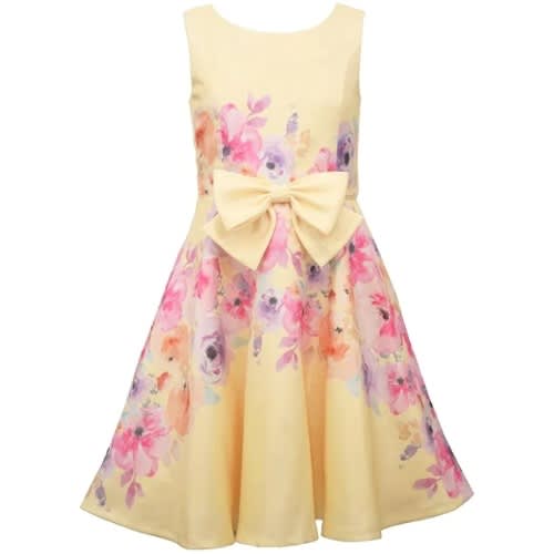 Girls Sleeveless Floral Bow Dress