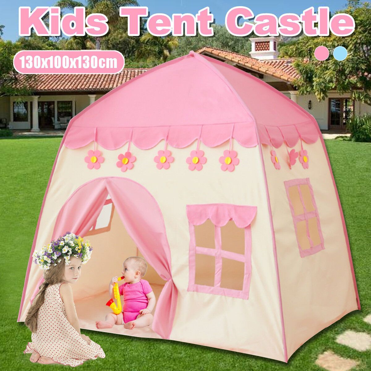 Kids Tent Playhouse Play Teepee Indoor Outdoor Developmental Castle Children Xmas Toys Gift Boys Girls Pink