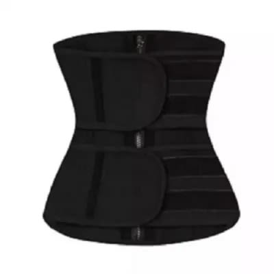 2 Straps Waist Trainer With Zipper - Black