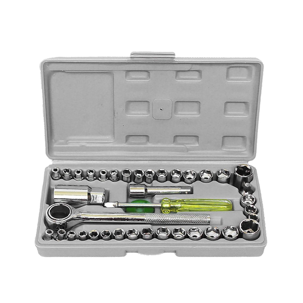 40pcs Wrench & Socket Tool Kit 40-Piece 1/4'' and 3/8'' Drive Socket Wrench Set Metric and SAE Combination Socket Wrench Drive Socket Set with Reversible Ratcheting Wrench with Tool Case Car Vehicle Maintenance