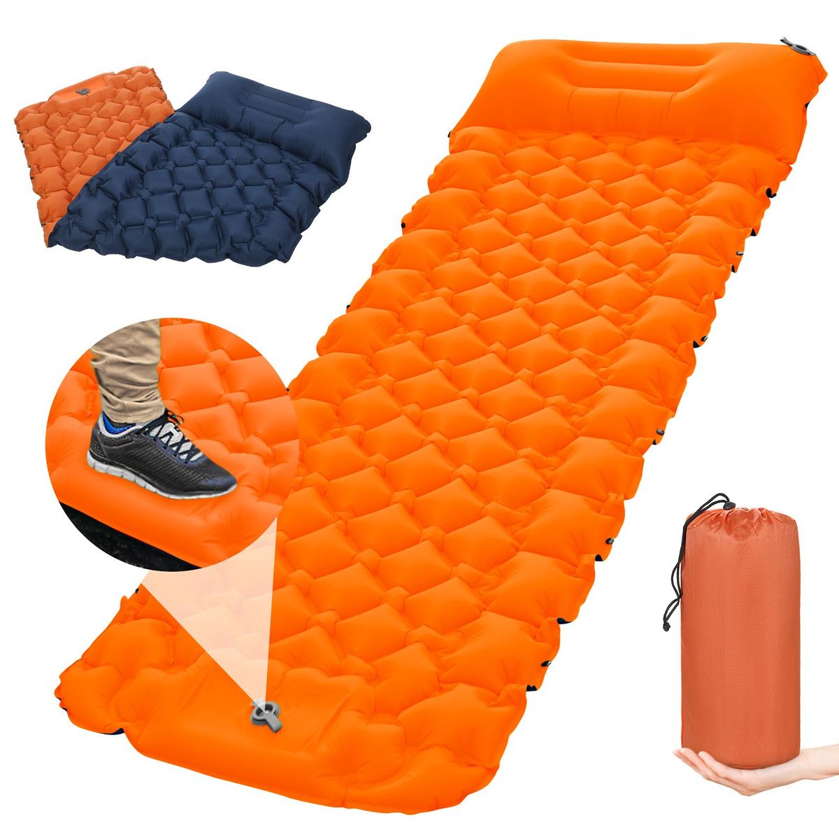 Camping Sleeping Pad with Pillow Built-in Pump Ultralight Inflatable Sleeping Mat Waterproof Camping Air Mattress for Backpacking Hiking Tent Traveling
