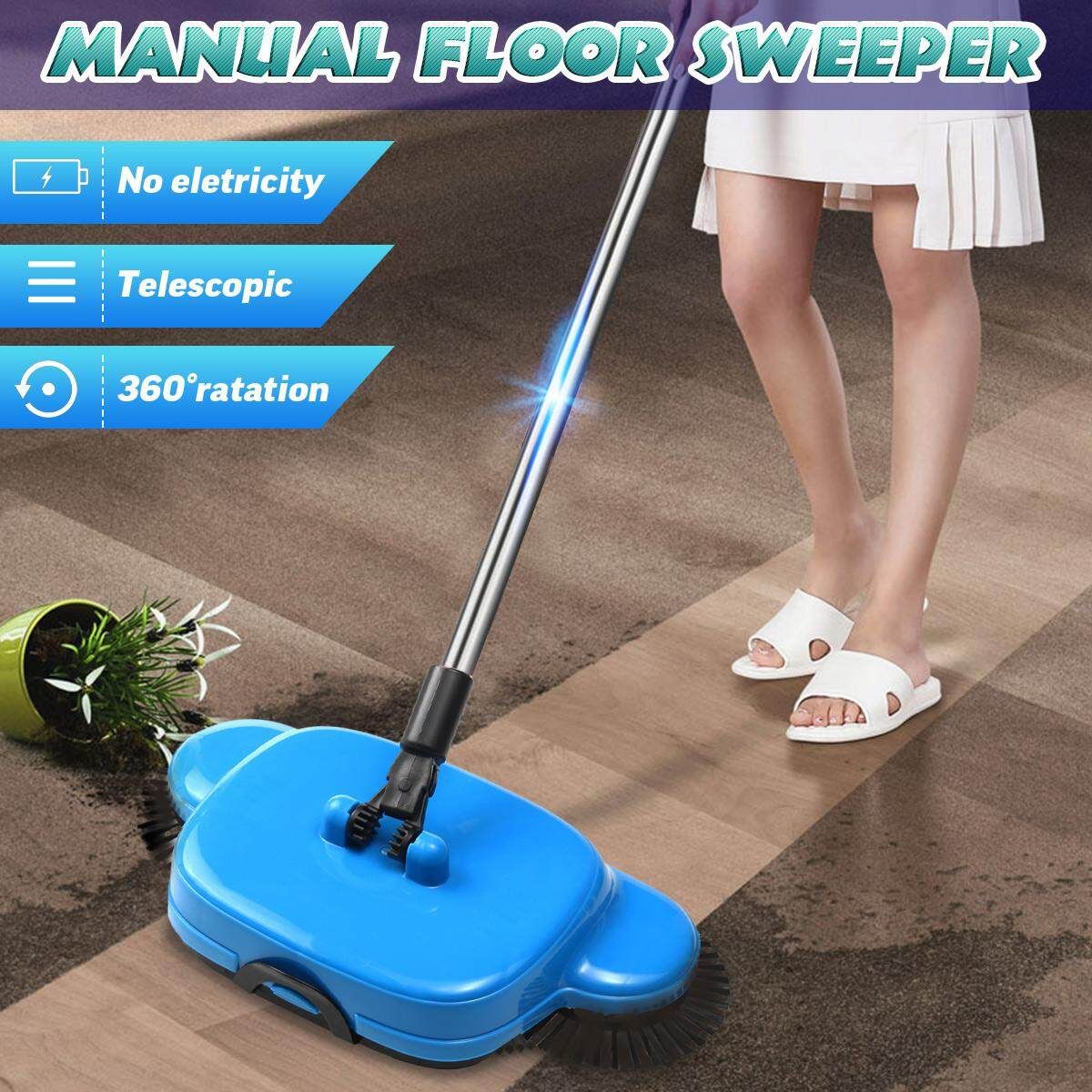 360&deg; Rotary Home Magic Manual Telescopic Floor Dust Sweeper Hand Mopping Cleaner Blue