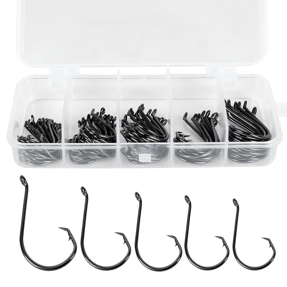 75pcs/box Offset Circle Hooks Assortment High Carbon Steel