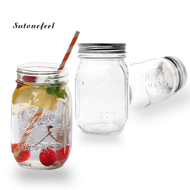 Large Size Glass Mason Jar Beverage Mug With Lid Kitchen
