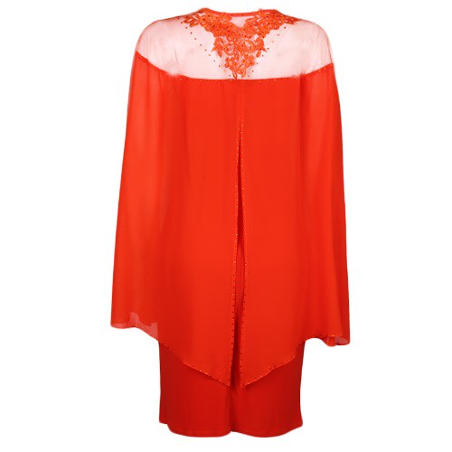 Embellished Lace Cape Dress - Orange