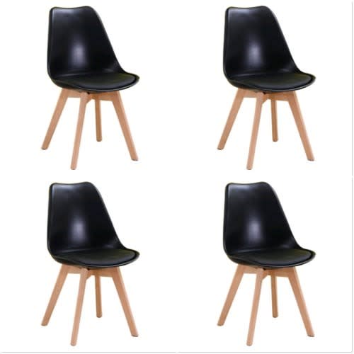 Dining Chairs With Leather - Black - Set Of 4