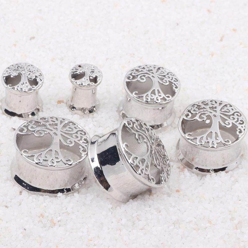 1 Pcs Creative Tree Pattern Ear Ring Ear Tunnel Ear Piercing Hollow Expander Body Jewelry Ear Plugs # Silver 10mm 10mm Silver