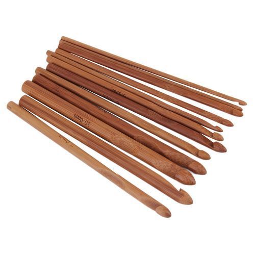 12 Size Bamboo Handle Crochet Hook Knit Yarn Craft Knitting Needle Set New Log Color