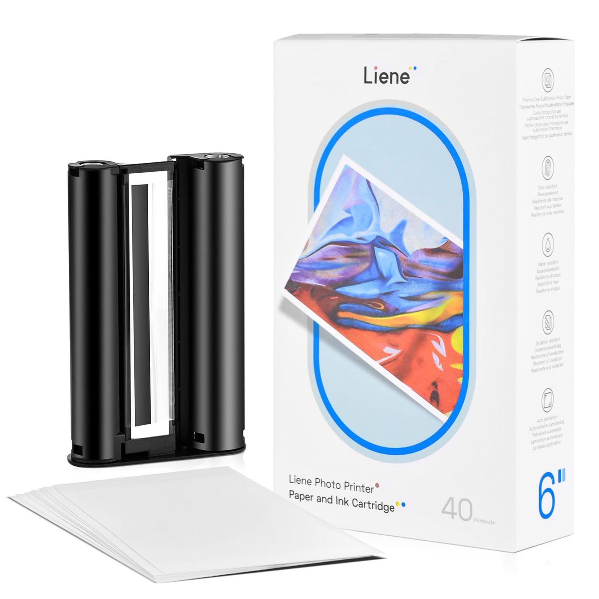Liene Photo Printer Comsuption 40 Print Paper 4x6'' & 1 Cartridge Water-resistant and Oxidation-resistant