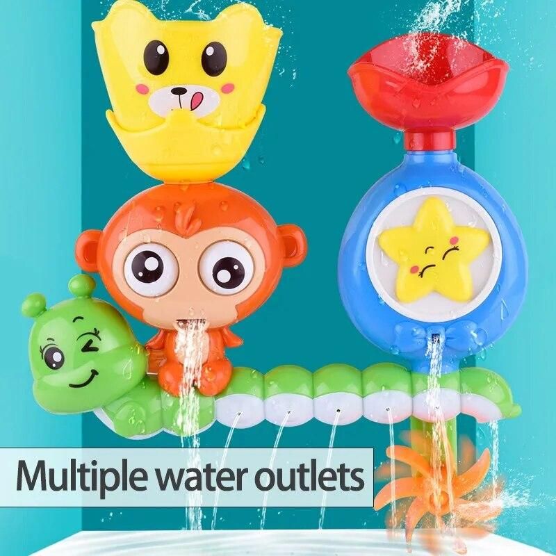 Little Monkey Turning Music Rotating Water Wheel Baby Bath Toys Baby Water Spray Children Playing Water Girls Boys